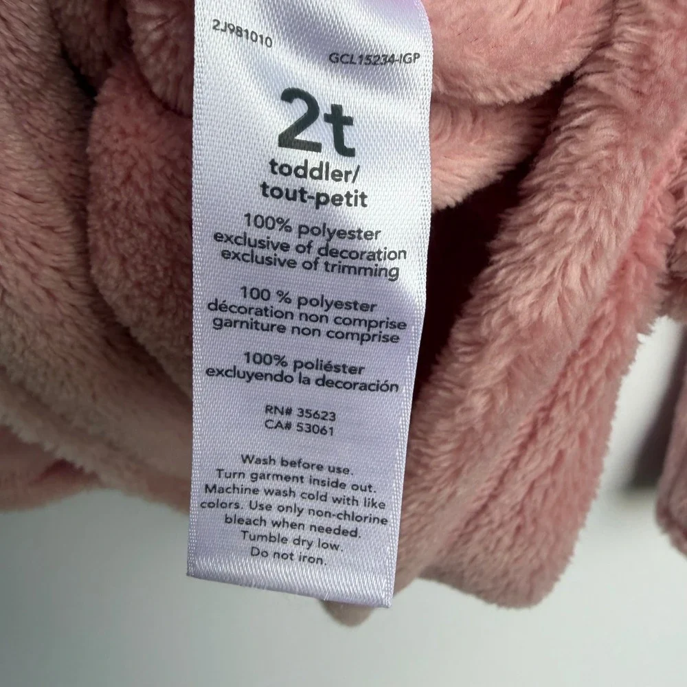 Carters Girls 2T Pink‎ Fuzzy Fleece Bear Ear Hoodie Gold Heart Pullover 2J981010